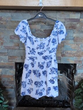 Hollister White Jumper with Blue Floral Print